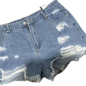 SHEIN Blue High-Waisted Distressed Jean Shorts